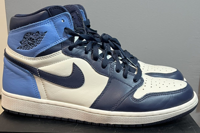 Pre-owned Jordan Brand 1 Retro High Obsidian Unc Size 12 Shoes In White