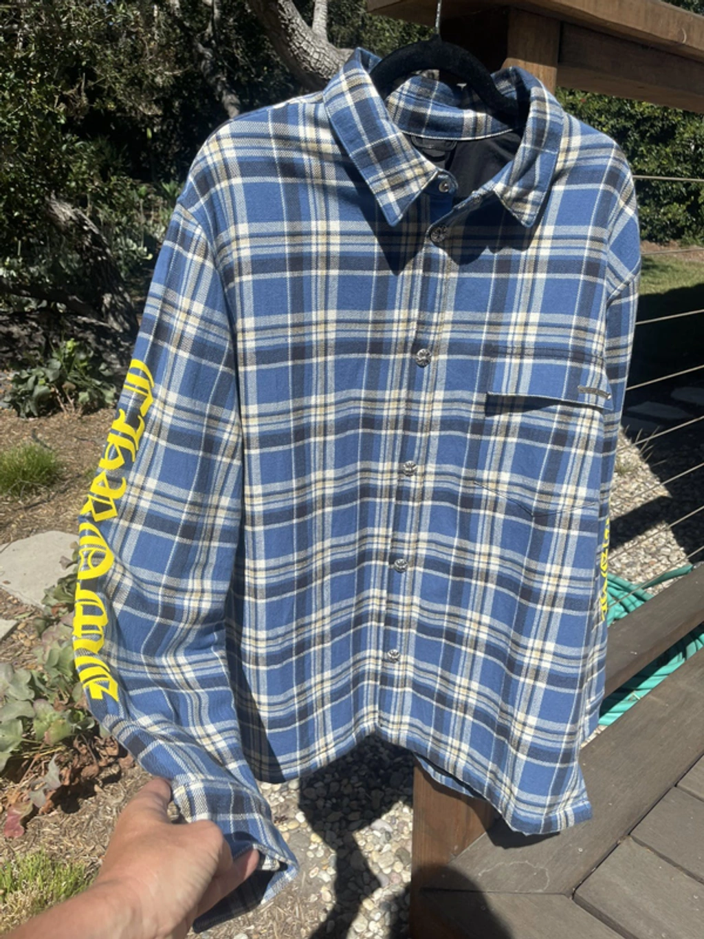 Pre-owned Chrome Hearts Lined Flannel Jacket Shirt In Blue | ModeSens