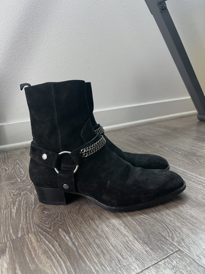 Pre-owned Saint Laurent Black Suede Chain Wyatt 40mm Shoes
