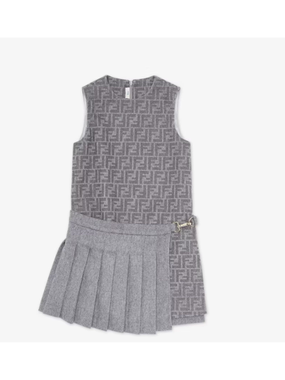Fendi Kids' Grey Flannel Dress In Grigio
