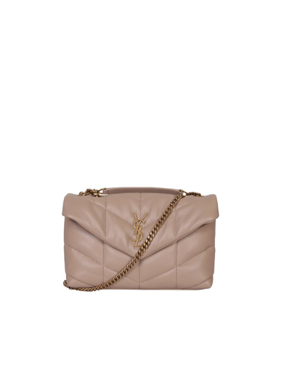 Saint Laurent Puffer Toy Quilted Shoulder Bag In Beige