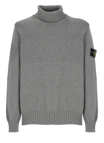Stone Island Compass Patch Turtleneck Sweater In Grey