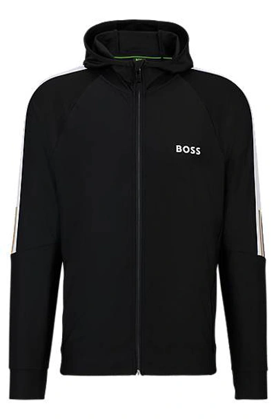 Hugo Boss Zip-up Hoodie In Active-stretch Jersey With Logo In Black