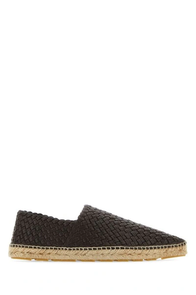 Bottega Veneta Mens Dark Brown Intrecciato Leather Espadrilles