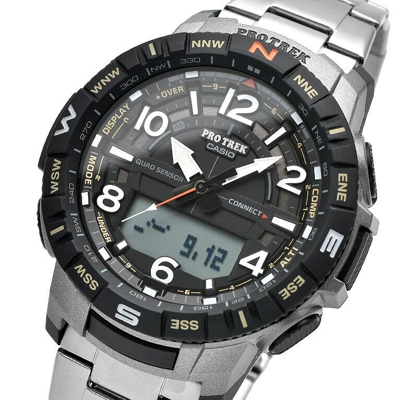 Pre-owned Casio Pro Trek Prt-b50t-7jf Climber Line Bluetooth Titanium Band Watch 50.8mm