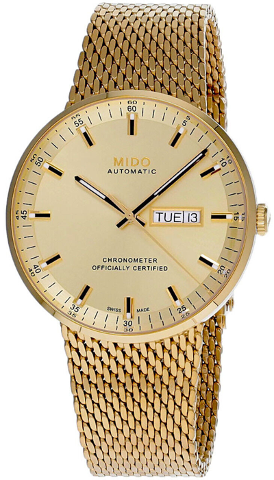 Pre-owned Mido Commander Icone 42mm Yellow Gold Dial Ss Men's Watch M031.631.33.021.00
