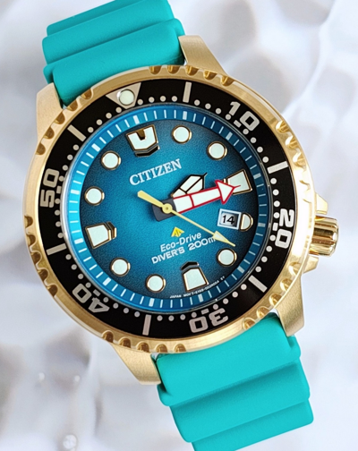 Pre-owned Citizen Bn0162-02x Promaster Diver Men's Eco-drive Watch Gold Tone Blue Dial