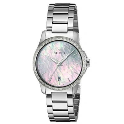 Pre-owned Gucci Ya126543 Women's G-timeless Mother Of Pearl Quartz Watch