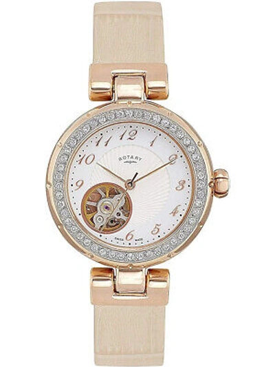 Pre-owned Rotary Ls004/a/18 Skeleton Ladies Watch Automatic 34mm 5atm