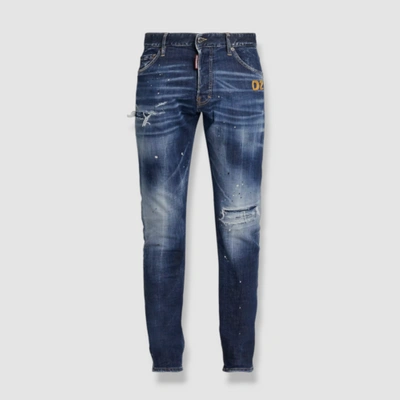Pre-owned Dsquared2 $885  Men's Blue "cool Guy" Paint Splatter Mid-rise Jeans Pants Size 52