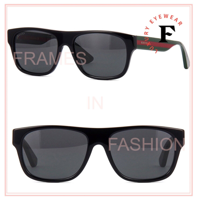 Pre-owned Gucci Sensual Romantic 0341 Black Green Stripe 001 Rectangle Sunglasses Gg0341s In Gray