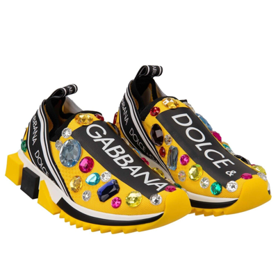 Pre-owned Dolce & Gabbana Crystal Logo Slip-on Sneaker Shoes Sorrento Yellow Black 13078