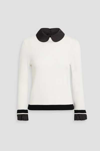 Pre-owned Alice And Olivia Justina Two-tone Wool-blend Sweater, Ecru/black - Retail $440