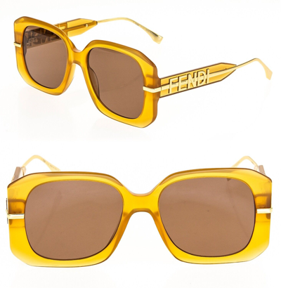 Pre-owned Fendi Graphy Hobo Logo 40065 Brown Gold Fashion Square Sunglasses Fe40065i