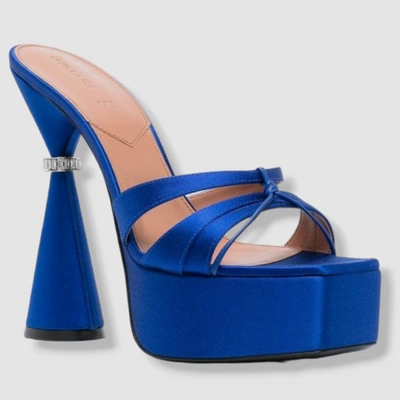 Pre-owned D’accori $1195 D'accori Women's Blue Sienna Satin Mule Heel Shoes Size 39