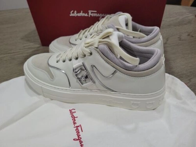 Pre-owned Ferragamo Salvatore  Noris Mens White Sneaker 8 M