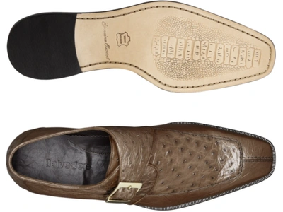 Pre-owned Belvedere Josh Ostrich Single Buckle Dress Men's Shoe Brown 114011
