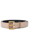 Saint Laurent Women's Milo Logo Buckle Leather Belt In Sea Salt