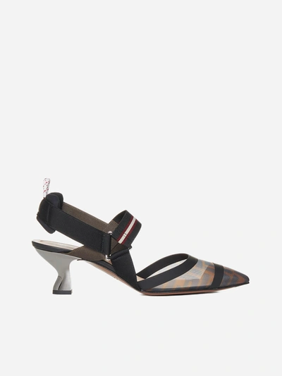 Fendi Colibri Ff Mesh Slingback Pumps In Otr Nero