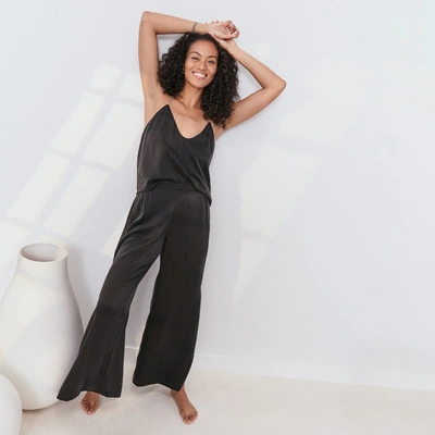 Lunya Washable Silk Cami Pant Set In Immersed Black/otium Tan