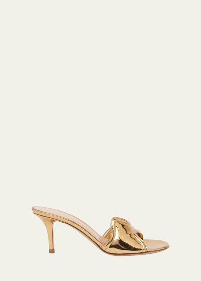 Gianvito Rossi Wavy Metallic Mule Sandals In Gold