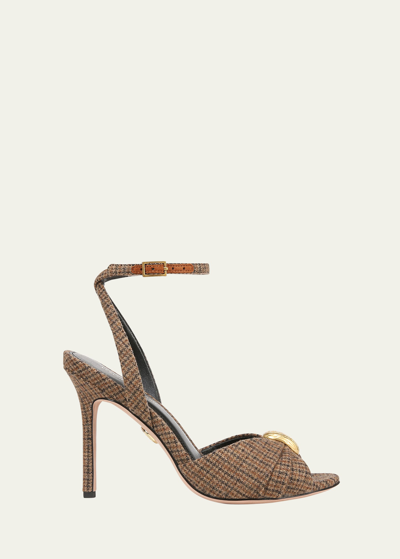Veronica Beard Genevieve Gingham Ankle-strap Sandals In Caramel