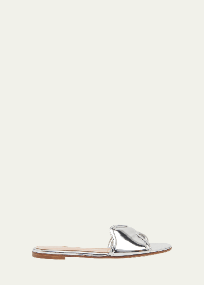 Gianvito Rossi Wavy Metallic Flat Slide Sandals In Silver