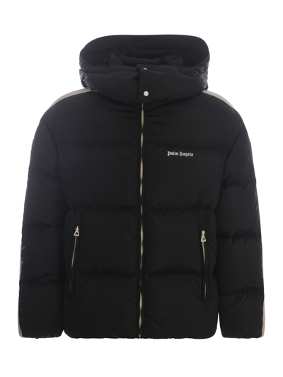Palm Angels Logo Printed Zipped Down Jacket In Nero