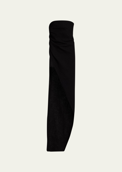Rick Owens Long Strapless Asymmetric Wool Top In Black