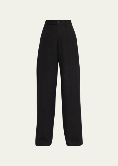 Nili Lotan Johan Pinstripe Wide-leg Wool Trousers In Black Pinstripe