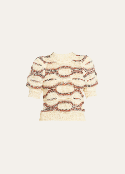 Ulla Johnson Alba Short-sleeve Multicolor Crochet Top In Sedona