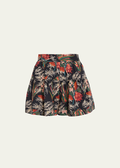 Ulla Johnson Elsie Floral Poplin Culotte Shorts In Anthurium