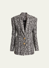 Balmain Python-print 2 Button Fitted Blazer In Lt Grey