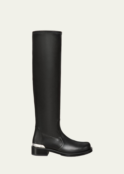 Stuart Weitzman Mercer Bold Leather Knee Boots In Black Leather