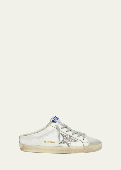 Golden Goose Superstar Leather Glitter Sabot Sneakers In White Ice Platinu
