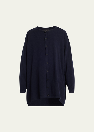 Eskandar Smaller Front Larger Back Cardigan (long Length) In Navydark