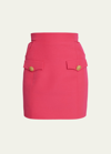 Balmain Button-embellished Virgin-wool Miniskirt In Fuschia