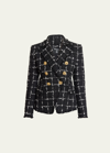 Balmain Grid Tweed Double-breasted Blazer In Blk Multi