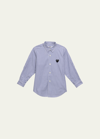 COMME DES GARÇONS KID'S PLAY STRIPED EMBROIDERED HEART BUTTON DOWN SHIRT