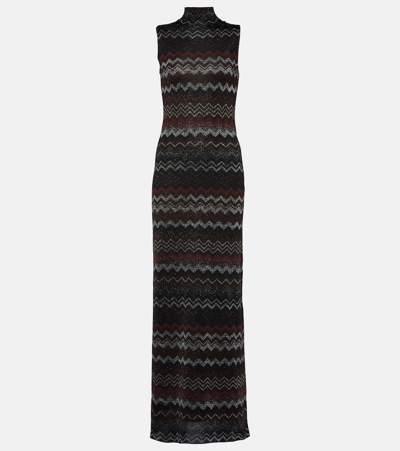 Missoni Zig Zag Metallic Knit Maxi Dress In Black