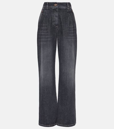 Brunello Cucinelli High-rise Wide-leg Jeans In Schwarz