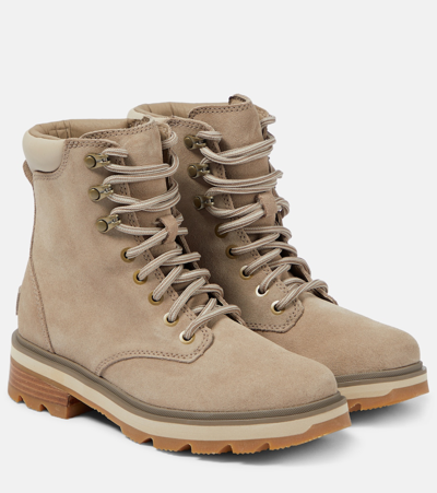 Sorel Lennox Leather Lace-up Boots In Beige