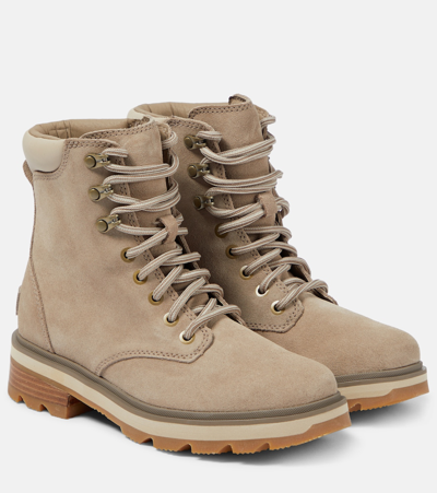 Sorel Lennox Lace Stkd Suede Hiking Boots In Beige