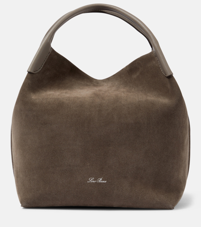 Loro Piana Sesia Happy Day Medium Leather-trimmed Suede Tote In Brown