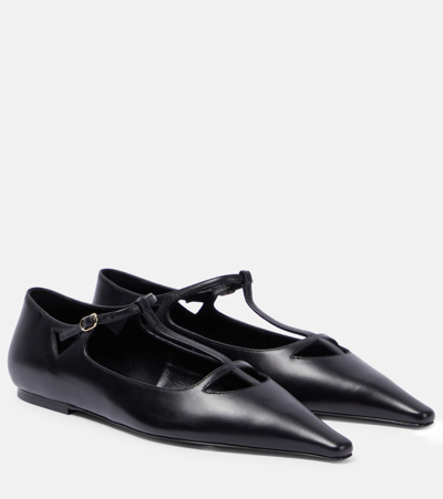 The Row Cyd Leather Ballet Flats In Black