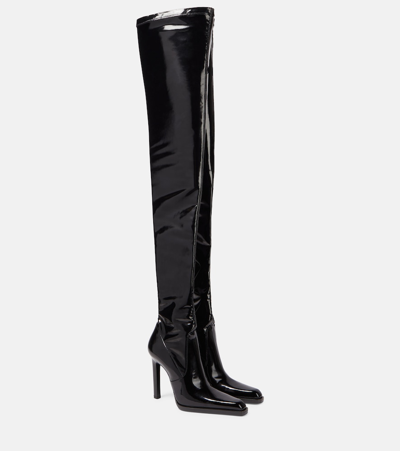 Saint Laurent Nina Patent Leather Over-the-knee Boots In Black