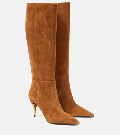 Gucci Priscilla Suede Knee-high Boots In Brown