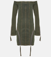 Blumarine Off-shoulder Denim Minidress In Green