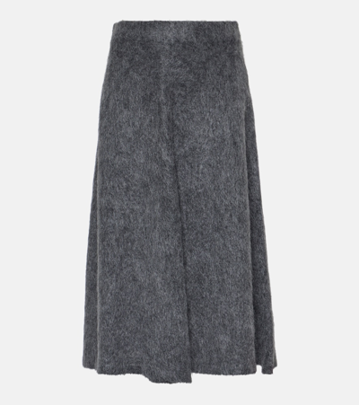 Brunello Cucinelli Mohair, Wool And Cashmere Midi Skirt In Grey