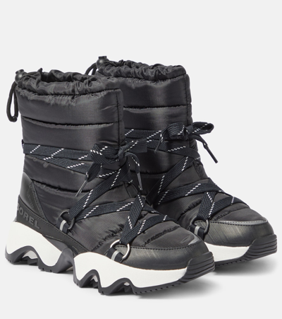 Sorel Kinetic Impact Puffy Lace-up Snow Boots In Black/sea Salt